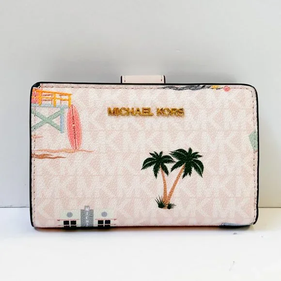 Michael Kors Jet Set Travel Medium Flap Bifold Wallet MK Light Powder Blush